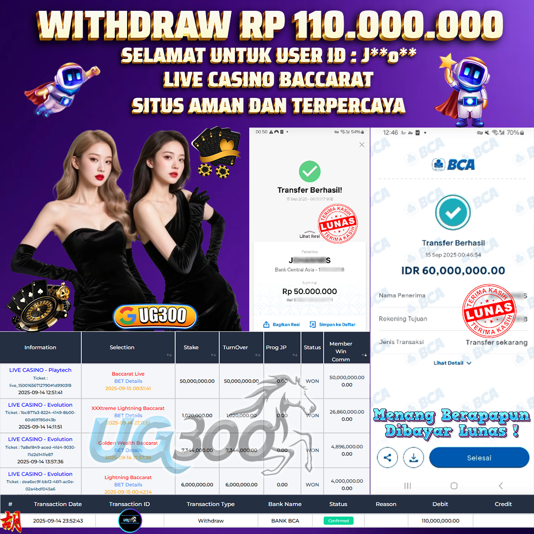 UG300 BERMAIN DI LIVE CASINO-PLAYTECH JACKPOT  Rp.110,000,000- DI BAYAR TUNTAS